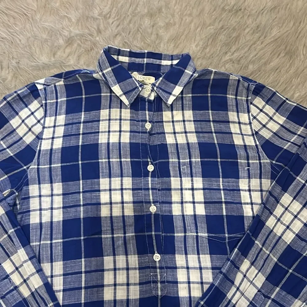 Jcrew‎ women’s blue and white cotton plaid quarter button tunic